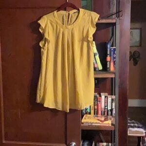 Doe & Rae Yellow Pleated Ruffled Bib Collar Blouse